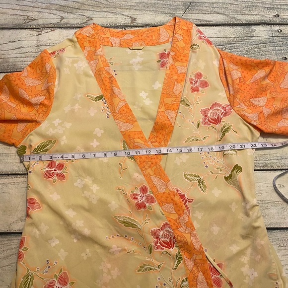 Orange  green floral polyester floral robe kimono M - Picture 6 of 8